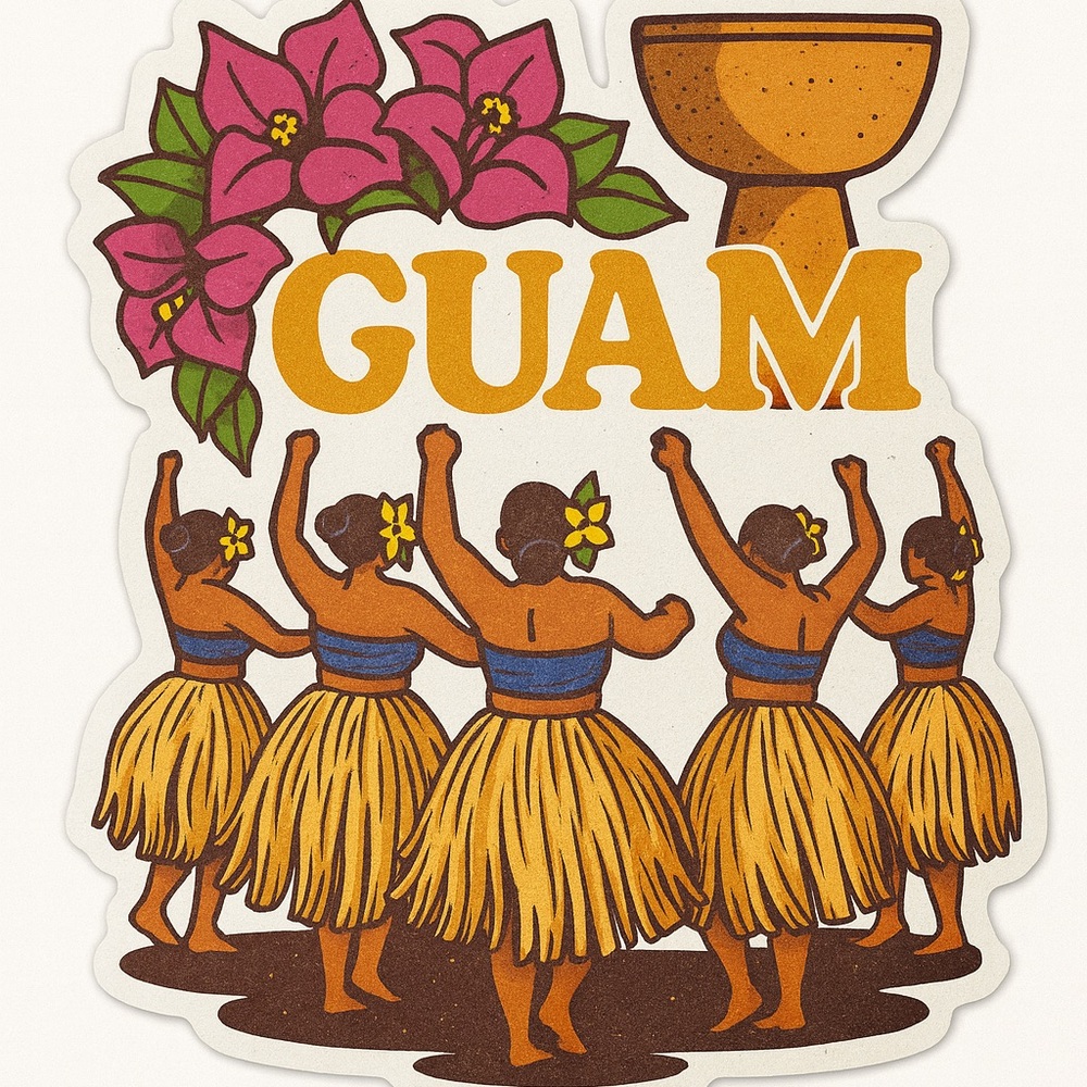 Guam Sticker with Chamorrita Dancers and Flowers
